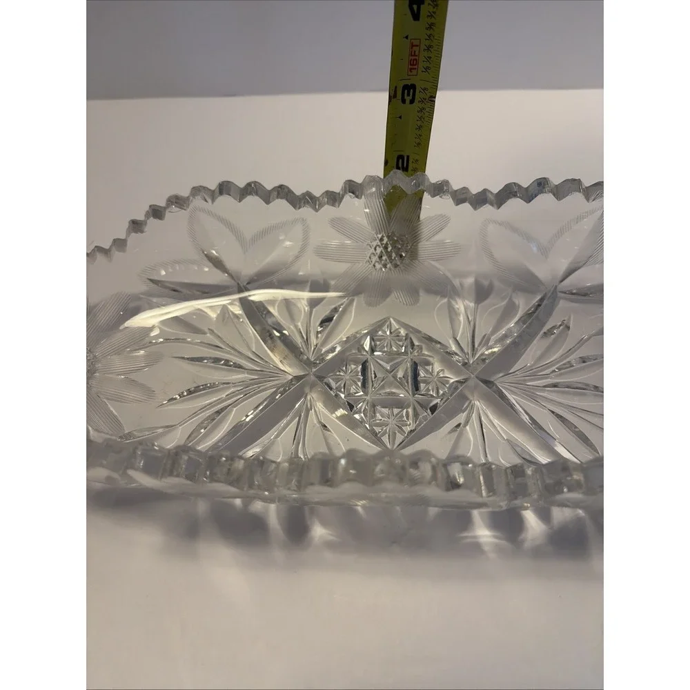 American Brilliant Period Glass Daisy Floral Diamond Pattern OVAL Relish‎ Dish